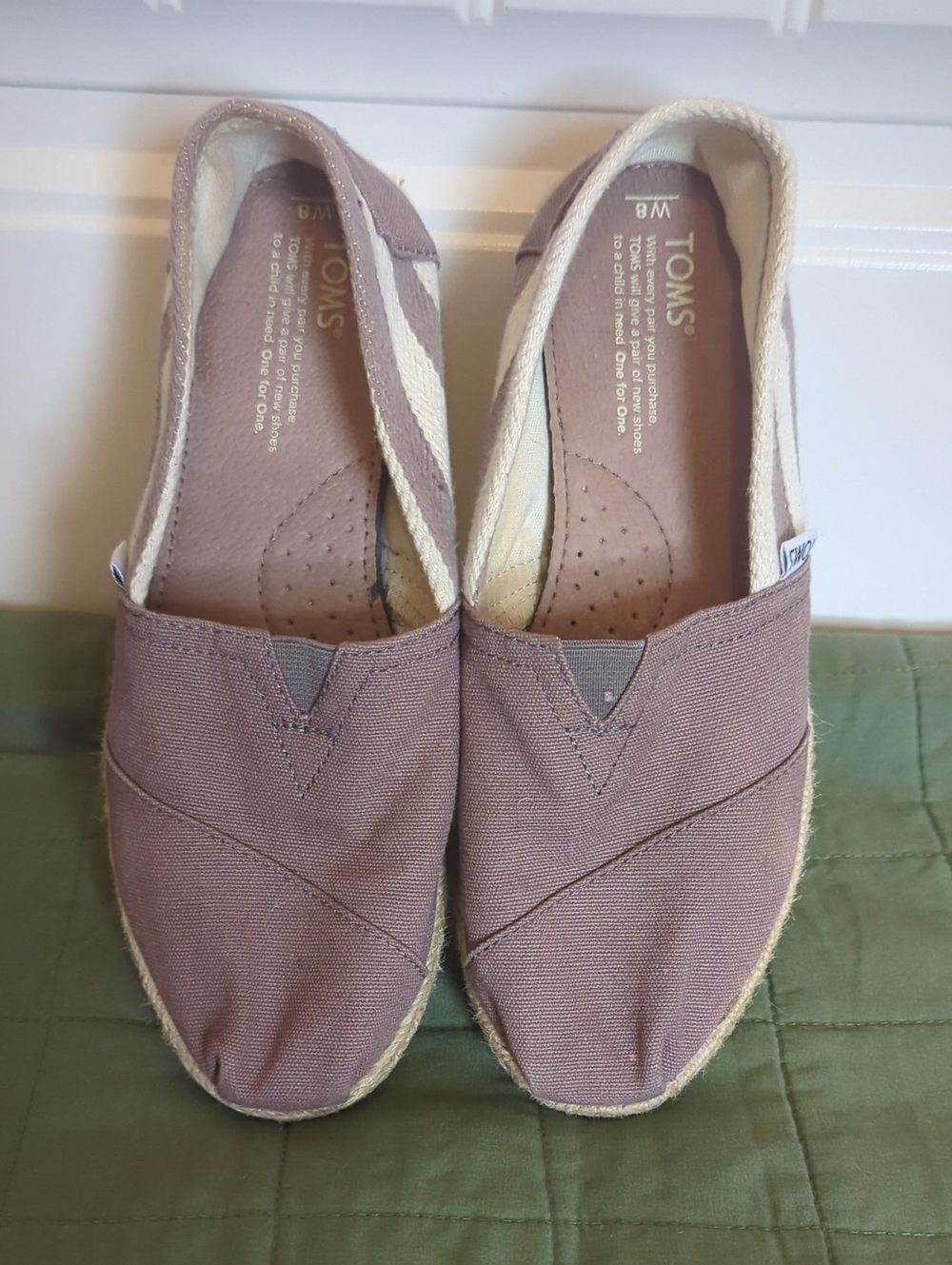 Toms University Stripe Slip-On Canvas Espadrille Flats in Grey
